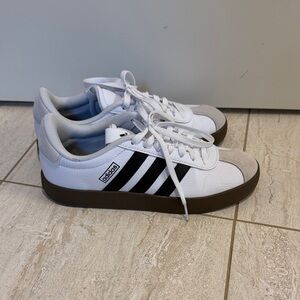 Adidas Men's White and Black Sneakers with Brown Sole
